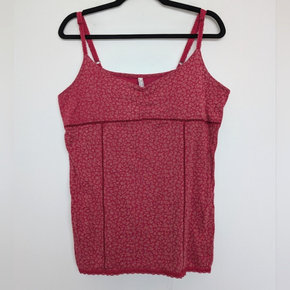 Y2K Old Navy Babydoll Lace Trim Adjustable Strap Ditzy Floral Cami Top Sz XL